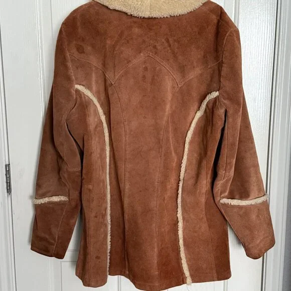 Pioneer Wear Vintage Mens Shearling Suede Coat With Embroidered Trim & Quilted L - Picture 5 of 8